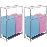 vidaXL 2-Kammer-Wäschekorb mit Trockengestell (2 Stk.) - Praktischer Wäschesammler zur effektiven Sortierung von Kleidung mit zwei farblich unterschiedlichen Fächern. Ideal für die Trennung von weißer und dunkler Wäsche, inklusive einem geräumigen Gestell zum Trocknen.