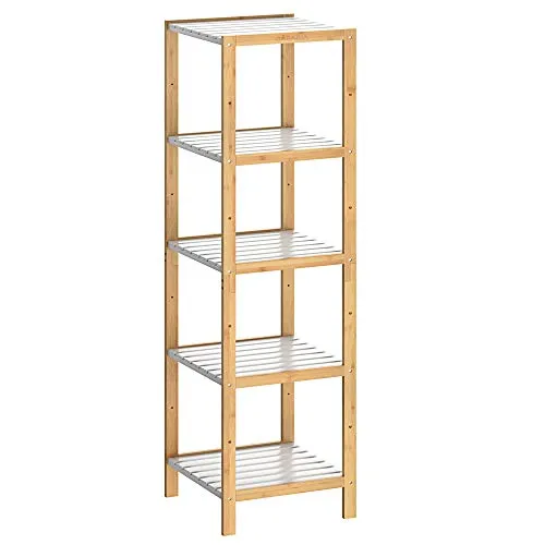 Casaria® Badezimmer Regal Bambus Holz - Standregal mit 5 Ablagen, belastbar bis 50kg, ideal für Küche, Bad oder Wohnzimmer – nachhaltig aus hochwertigem Bambus gefertigt.