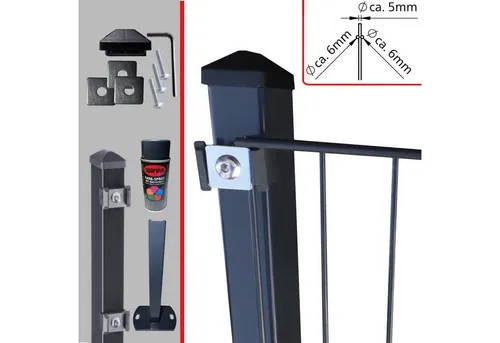 Fischer und Adamek Gartenzaun Doppelstabmattenzaun, (6/5/6 Anthrazit, Bodenplatte Aufdübeln), zu jedem Pfosten ein Fußplattenadapter