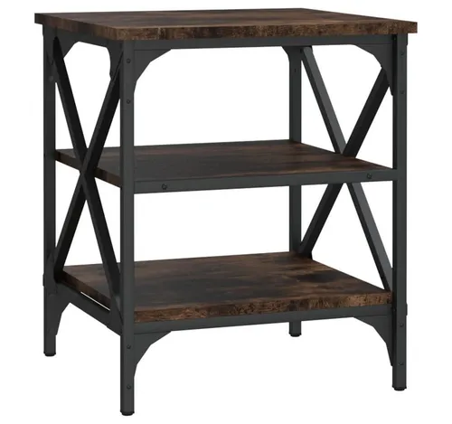 vidaXL Beistelltisch Räuchereiche 40x42x50 cm - Stylischer Couchtisch aus Holzwerkstoff mit stabilem Stahlrahmen, bietet optimalen Stauraum und verstellbare Beine für Stabilität auf unebenen Böden.