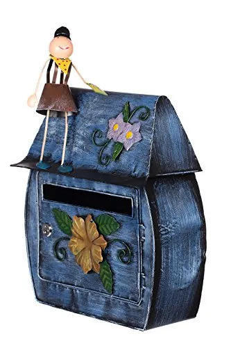 Häuschen Briefkasten NA10B336-1, Handbemalt - Wandbriefkasten im einzigartigen Häuschendesign, handgearbeitet und mit antiker Optik. Inklusive Schloss und zwei Schlüsseln, perfekt für stilvolle Hauswände.