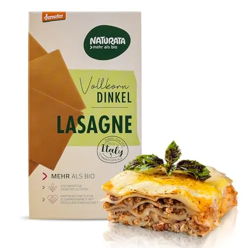 Naturata Bio Dinkel-Vollkorn Lasagne-Platten, 250 g | Demeter Dinkel von der Schwäbischen Alb | Fein-nussiger Geschmack für Lasagne & Aufläufe