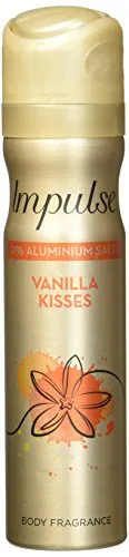 Impulse Deospray Vanilla Kisses - Aluminiumfrei, 75 ml - Deo mit zart-sinnlichem Vanille-Duft, ideal für romantische Träumerinnen. Aluminiumfrei für ein angenehmes Hautgefühl und himmlische Frische den ganzen Tag.