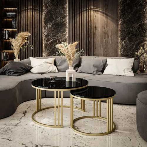 Lookway 2-in-1 Couchtisch Lori Gold, Rund, Schwarz, 70x48 cm