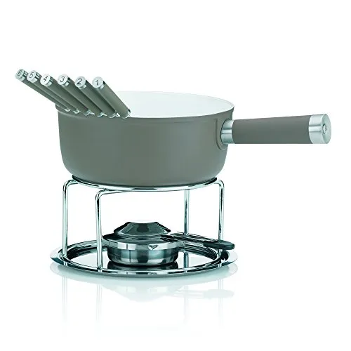 kela 16560 Käsefondue-Set, 10-teilig - Fondues: Induktionsgeeignetes Set mit keramischer Beschichtung, inklusive Rechaud, Pastenbrenner und 6 Käsefonduegabeln für ein geselliges Fondue-Erlebnis.