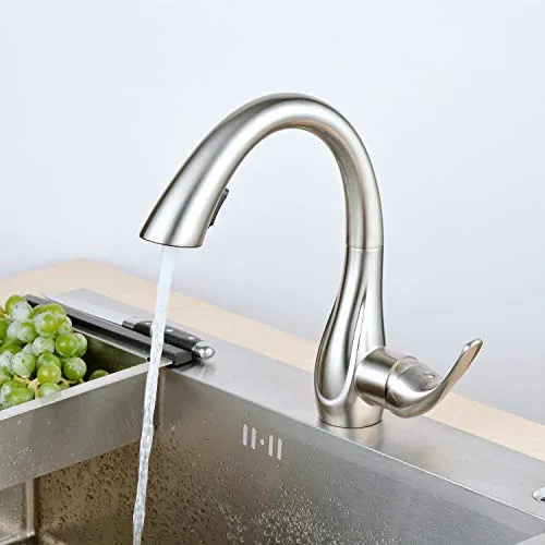 Küchenarmatur - Wasserhahn Küche Einhand-Spültischbatterie mit Herausziehbarer Dual-Spülbrause, Gebürstetes Nickel/Mattes Finish