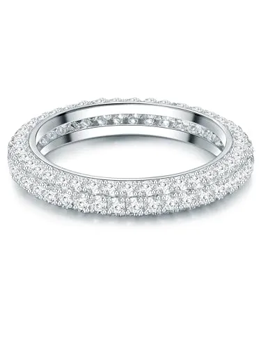 Trilani Damen Pavéring aus 925/- Sterling Silber - Ringe für Damen: Glamouröser Verlobungsring aus rhodiniertem Sterlingsilber mit funkelndem Zirkonia im Brillantschliff – ein zeitloses Schmuckstück für besondere Anlässe.