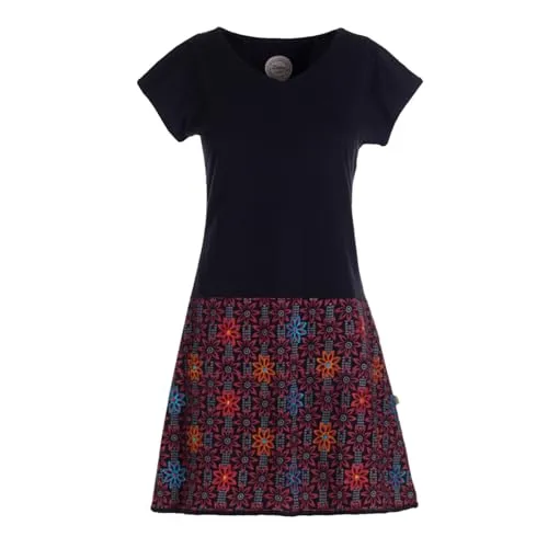 Vishes Damen Kurzarm Kleid mit Blümchen in Schwarz I Größe 4XL (48) I Handgefertigt aus 100% Baumwolle I Stylisches Sommerkleid für Freizeit & Alltag I Nachhaltige Alternative Bekleidung