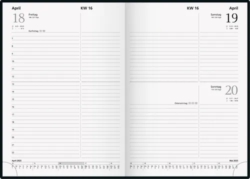 Glocken Buchkalender ca Din A5 1T 1S Sa-So 1S ca 14,5x21 5079562905 schwarz 2025