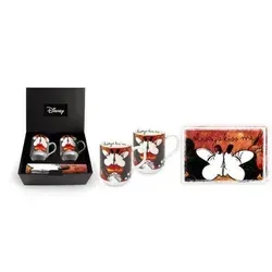 Egan Porzellan Set 2 Mug Stapelbar Mickey - 2 Tassen und 2 Tischsets, spülmaschinenfest und mikrowellengeeignet, Made in Italy