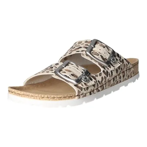 Rieker Damen Pantolette mit weichem Fußbett und verstellbaren Riemen 69850, Größe: 38 EU, Farbe: Mehrfarbig - Beige - 38 - Bequeme Damen Pantolette mit flexibler Synthetiksohle und modischen Schnallen. Das weiche Fußbett sorgt für hohen Tragekomfort und macht sie zum idealen Begleiter für warme Tage.