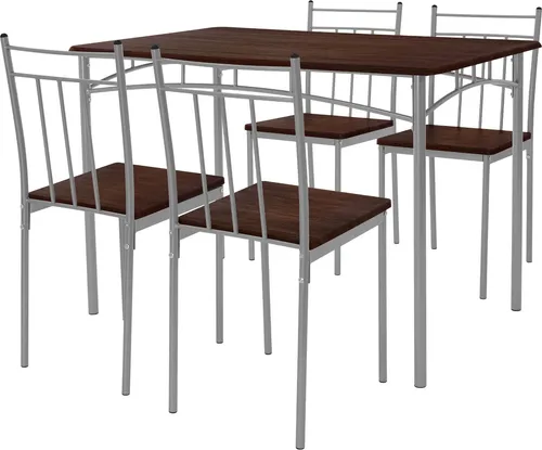 Essgruppe 5-teilig mit 110 cm Tisch und 4 Stühlen - Tisch- & Stuhl-Sets, modernes Design mit robustem Gestell aus Stahlblech und elegantem Holzdekor, ideal für Küche und Esszimmer.