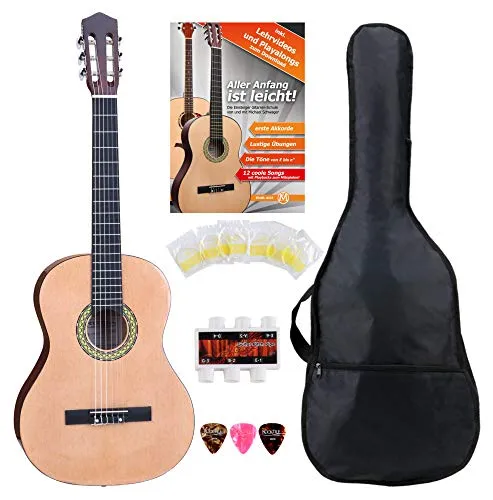 Classic Cantabile AS-861 Konzertgitarre 1/2 Starter-Set - Gitarren für Einsteiger, 1/2 Größe perfekt für Kinder von 5-9 Jahren, inklusive praktisches Starter-Set mit Gitarrentasche und Zubehör.