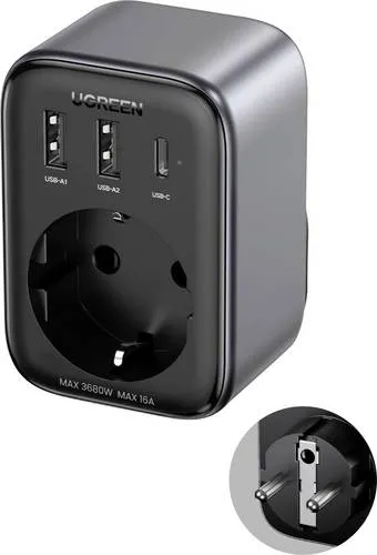 Produktbild UGREEN Nexode Ladeadapter 2990W USB-A Buchse, USB-A Buchse, USB-C Buchse, Schutzkontakt-Steckdose Schwarz Innenbereich