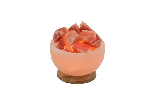 HAF Salzkristall-Tischlampe Salzlampe Salzkristallschale mit Salzkristallen inkl Fassung + Birne, Leuchtmittel wechselbar, Warmweiß/Rosa, Handgefertigt - jeder Stein ein Unikat