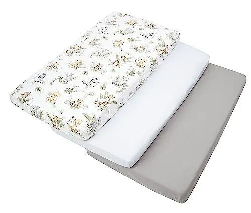 Medi Partners Spannbettlaken 60x120 3-Pack Baby Bettlaken Kinderbett Spannbetttuch 100% Baumwolle - Fitted Kinder Sheet Bettwäsche Babymatratze Schlafsack Babybett (Safari-Weiß-Graue)