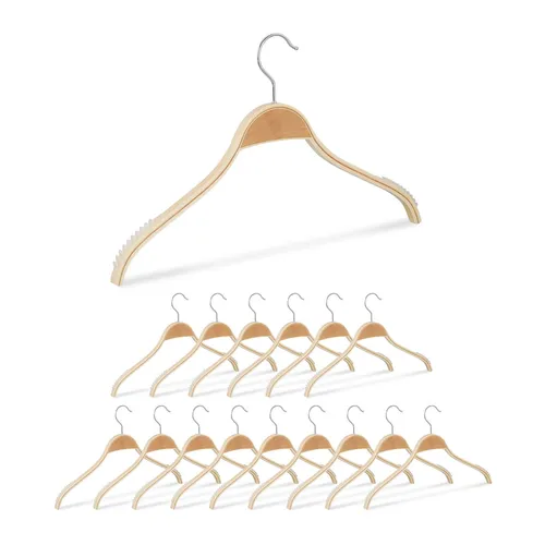 relaxdays Kleiderbügel Holz 16er Set - Kleiderbügel Set mit 16 Holzbügeln für eine einheitliche Optik im Schrank. Gummierte Lamellen sorgen für rutschfesten Halt und abgerundete Schulterauflagen verhindern Beulen.