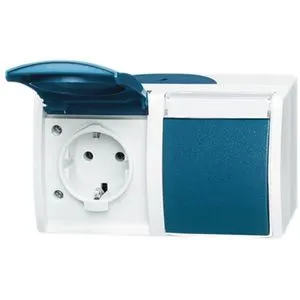 Busch-Jaeger Steckdose Ocean - 2-fach Feuchtraum Steckdose IP44, wasserfest mit Beschriftungsfeld für optimale Nutzung in Keller und Garage