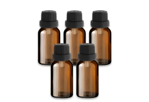 5x Braunglasflasche 15 ml mit schwarzem Tropfer für Ätherische Öle Set - Braun