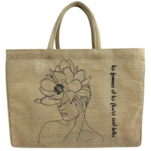 Domelo Einkaufskörbe. Bedruckte Einkaufstasche. Jute Tasche groß. Korbtasche, wasserabweisenden Strandtasche. Jutetaschen Shopper als Shopping bag. Tragetasche (Frau)