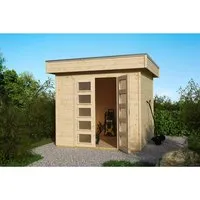 Skan Holz Holz-Gartenhaus Venlo 1 Natur 250 cm x 250 cm - Holz-Gartenhaus mit modernem Design und 6,3 m² Grundfläche. Breiter Eingang für einfachen Zugang und robuste Konstruktion mit 28 mm Wandstärke, ideal zur Aufbewahrung von Gartenutensilien.