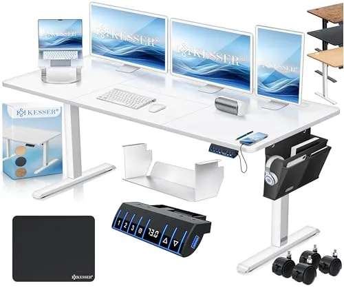KESSER® Höhenverstellbarer Schreibtisch elektrisch 160cm x 70cm - Kinderschreibtische mit ergonomischem Steh-Sitz Design, 3-Funktions-Memory Steuerung und integriertem USB-Ladeanschluss für eine organisierte und produktive Arbeitsumgebung.
