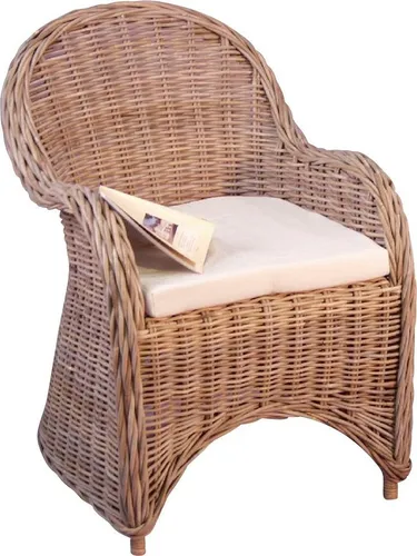Home affaire Rattanstuhl Sessel Grau - Stuhl aus robustem, handgeflochtenem Rattangeflecht, ideal für das Esszimmer. Bequeme Sitzgelegenheit mit beigefarbenem Baumwollkissen für zusätzlichen Komfort.