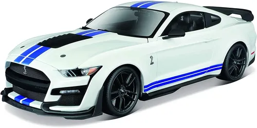 Ford Shelby Mustang GT500 2020 Modellauto 1:18 von Maisto - Modellauto im Maßstab 1:18, mit öffnenden Hauben und Türen, ideal für Sammler und Fans von Sportwagen. Farbe: Weiß mit Blau, inklusive OVP.
