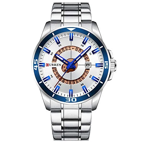 Sportliche Herren-Armbanduhr, Top-Marke, Luxus-Militär, Business, Mode, lässig, männliche Uhr, Edelstahl, Quarz, Herren-Armbanduhr 8359 (Silberweiß), Silber, Weiß, 8359