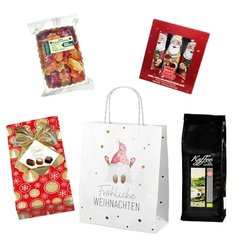 Schrader | Geschenktüte Fröhliche Weihnachten | gefüllt mit Kaffee Pralinen Schokolade Fruchtgummi süße Leckereien als festliches Mitbringsel