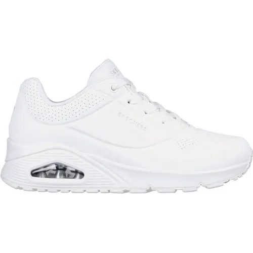 Skechers Uno Damen Sneaker – Weiß mit Durabuck-Mesh Trim, Größe 39 - Sneaker mit atmungsaktivem Durabuck-Obermaterial und Skechers Air-Cooled Memory Foam für ultimativen Komfort und Unterstützung.