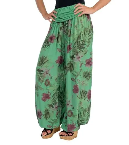 Malito - Damen Haremshose floraler Blumen Print - atmungsaktive Pumphose - dünne Freizeit Strandhose - hautfreundliche Aladinhose 8939 (grün)