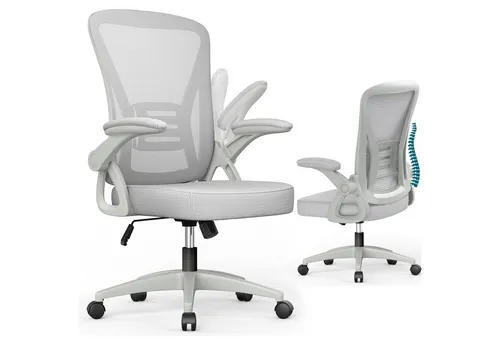 BIGZZIA Ergonomischer Bürostuhl mit klappbaren Armlehnen - Moderner Bürostuhl für alle Bodenarten, höhenverstellbar und mit Lordosenstütze für optimalen Komfort. Ideal für lange Arbeitsstunden!