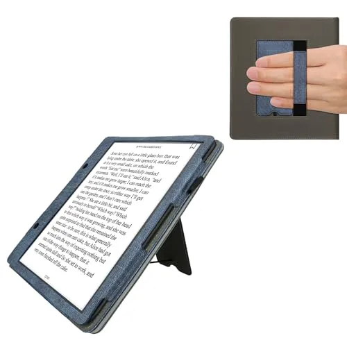 kwmobile Hülle kompatibel mit Amazon Kindle Scribe (2022/2024) Hülle - Flip Case mit Handschlaufe - Kunstleder Cover - Dunkelblau Dunkelgrau
