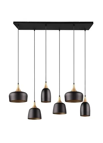 lightling Modern Pendellampe Christian 6-flammig, Höhe anpassbar, exkl. 6 x E14 max. 25W, Metall, Höhe 150 cm, Breite 90 cm, Tiefe 32 cm, schwarz matt