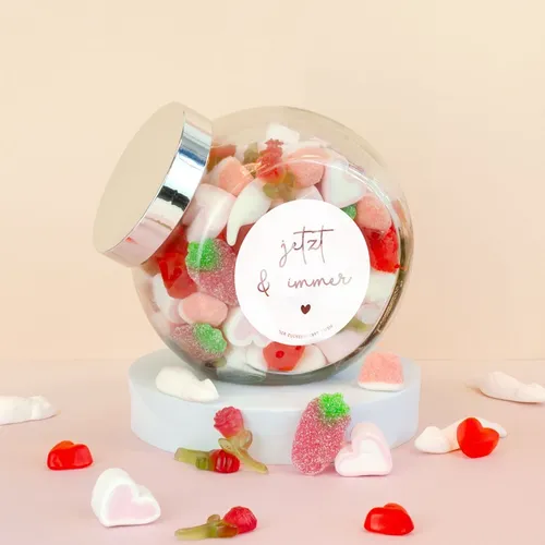 jetzt & immer - Fruchtgummi im Schräghalsglas, 1.030 g, Valentinstagsgeschenk