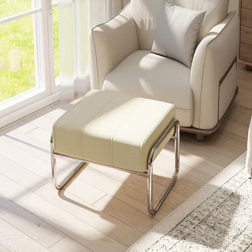 Produktbild HOMCOM Fußhocker Dick Gepolstert mit Stahlbeinen in Beige