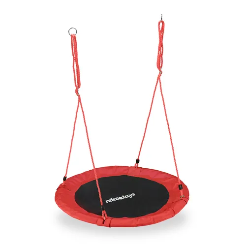 Relaxdays Nestschaukel rot, rund 90 cm - Schaukel für Kinder & Erwachsene bis 100 kg, verstellbare Seile für individuelle Höhe, ideal für Garten, Terrasse oder Innenbereich.