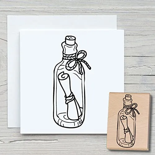 NEWSTAMPS Stempel Flaschenpost Motivstempel aus Holz & Gummi zum Karten basteln, Holzstempel, Wasser, Maritim & Meer, Scrapbook, Textilstempel, Deko, Kinder
