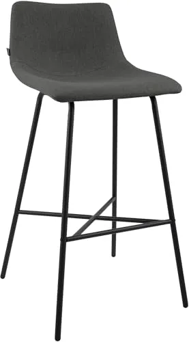CLP Barhocker gepolstert Altona, mit Lehne und Fußstütze, Metallgestell schwarz, modern skandinavisch, Tresenstuhl für Küche, Farbe:dunkelgrau, Material:Stoff