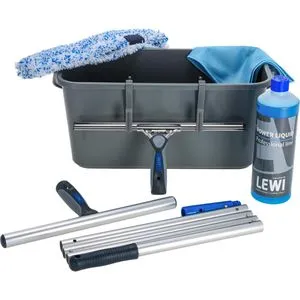 Lewi Fensterreinigungsset 26528 - Fensterputz Set mit 35 cm Abzieher, Einwascher, Eimer, Tuch und hochkonzentriertem Reiniger für streifenfreie Sauberkeit und eine Reichweite von bis zu 145 cm.