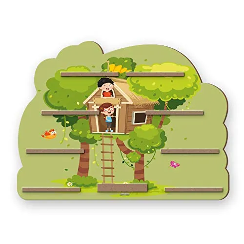 Regal „Baumhaus“ für Toniebox und Tonies - Wunderschönes Kinderzimmerregal mit Baumhaus-Motiv, inkl. 40 Metallplättchen für die sichere Befestigung der Tonies. Hochwertige Verarbeitung und fröhliches Design sorgen für Ordnung und Spaß im Kinderzimmer.