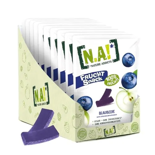 NA! - Fruchtsnack Blaubeere/Apfel - gesunder Snack für unterwegs und zwischendurch - softe Fruchtstückchen zu 100% aus Früchten, ohne Zuckerzusatz, vegan - 10er-Pack (10x35g)