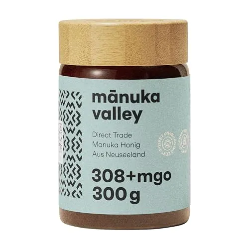 MANUKA VALLEY – Manuka Honig mit 308+ MGO im Glas. 300 g. Laborgeprüft und zertifiziert – 100% natürlicher Manuka-Honig aus Neuseeland. Cremiger, milder und zarter Manukahonig