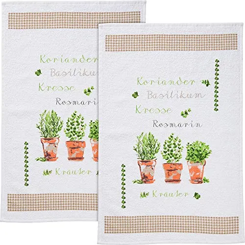 Erwin Müller Frottier-Geschirrtuch 2er-Pack Baumwolle Kräuter Größe 45x70 cm