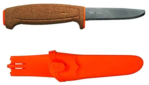 Morakniv Jagdmesser Floating Serrated Knife 13131 - Gürtelmesser mit 9,6 cm Klinge aus rostfreiem Sandvik-Stahl, schwimmfähig und ideal für Arbeiten am Wasser. Ergonomischer Griff aus Kork für optimalen Halt.