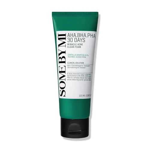 SOME BY MI AHA BHA PHA 30 Days Miracle Acne Clear Foam – 100ml – Koreanischer Akne-Gesichtsreiniger für glatte & klare Haut – Salicylsäure-Reiniger zur Peeling-Wirkung & Talgkontrolle