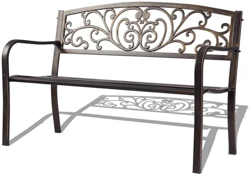 Goplus Gartenbank Parkbank 2 Personen, Metall, Sitzbank Eisen, Balkonbank, Metallbank, Eisenbank mit Rückenlehnen, dunkel braun, 127x60x85cm