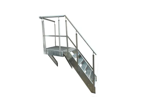 Kaminbau Mierzwa Außentreppe Stahltreppe 6 Stufen mit Podest - Hochwertige Stahltreppe mit 6 Gitterroststufen und 100x100 cm Podest, ideal für den Außenbereich. Wetterfest und korrosionsgeschützt durch verzinkte Oberfläche. Wählbare Treppen-Ausrichtung für individuelle Projekte.