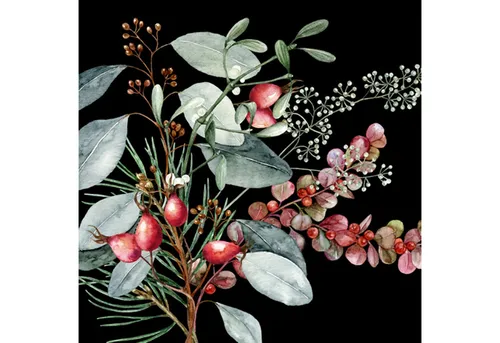 ti-flair Papierserviette, Servietten Papier 33x33cm Hagebutten Zweige 20 Stück Rot Schwarz Grün